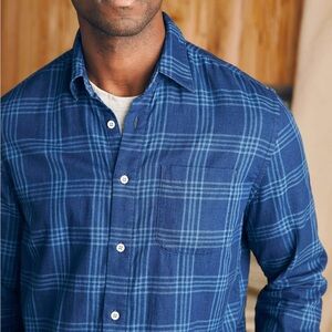 NWT Faherty Sunwashed Chambray Shirt in Navy Night Windowpane Size Large NWT